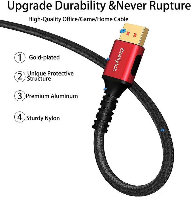 Alt view image 4 of 7 - DisplayPort Cable 1.4 1-Pack 8K Displayport Cable 6.6ft (8K@60Hz 4K@144Hz 2K@240Hz) HBR3 Supports 32.4Gbps HDR HDCP 2.2 FreeSync G-Sync Compatible for Gaming Monitor Graphics PC Laptop TV