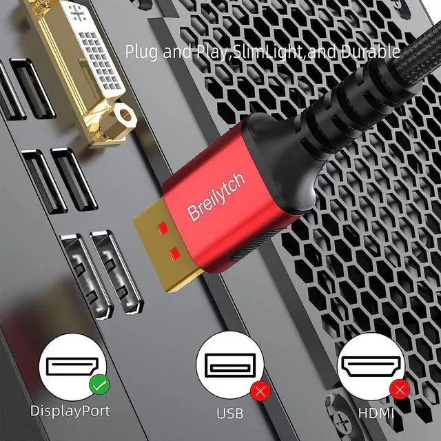 Alt view image 5 of 7 - DisplayPort Cable 1.4 1-Pack 8K Displayport Cable 6.6ft (8K@60Hz 4K@144Hz 2K@240Hz) HBR3 Supports 32.4Gbps HDR HDCP 2.2 FreeSync G-Sync Compatible for Gaming Monitor Graphics PC Laptop TV
