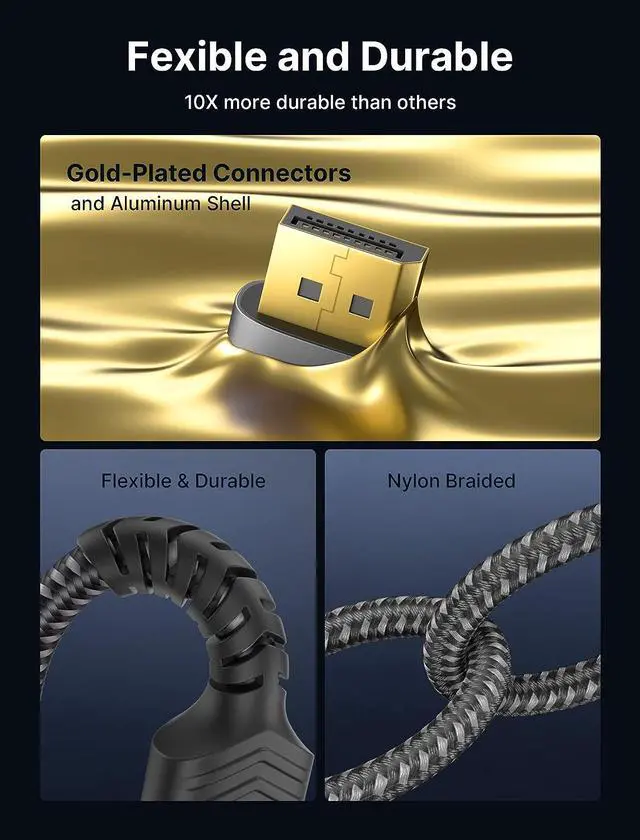 Alt view image 6 of 7 - JSAUX 8K DisplayPort Cable 1.4, DP Cable 10ft8K@60Hz, 2K@240Hz, 4K@144Hz, 32.4Gbps, Display Port to Display Port Cable 1.4 (DP to DP Cable) Compatible for Gaming Laptop TV PC Computer Monitor-Grey