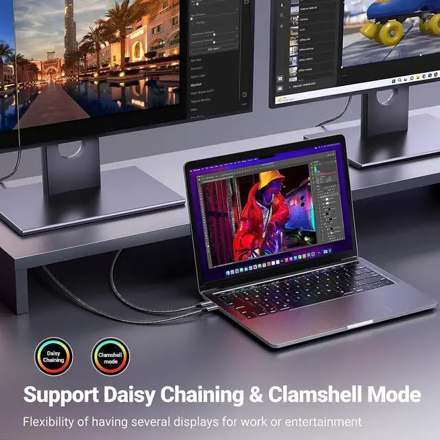 Alt view image 4 of 7 - USB C to DisplayPort 1.4 Cable 8K@60Hz 4K@240Hz Thunderbolt 4/3 to DisplayPort Cord USB C to DP 1.4 32.4 Gbps Alu Braided Compatible with MacBook Pro/Air iPad Mac Mini Galaxy XPS 15 6.6FT