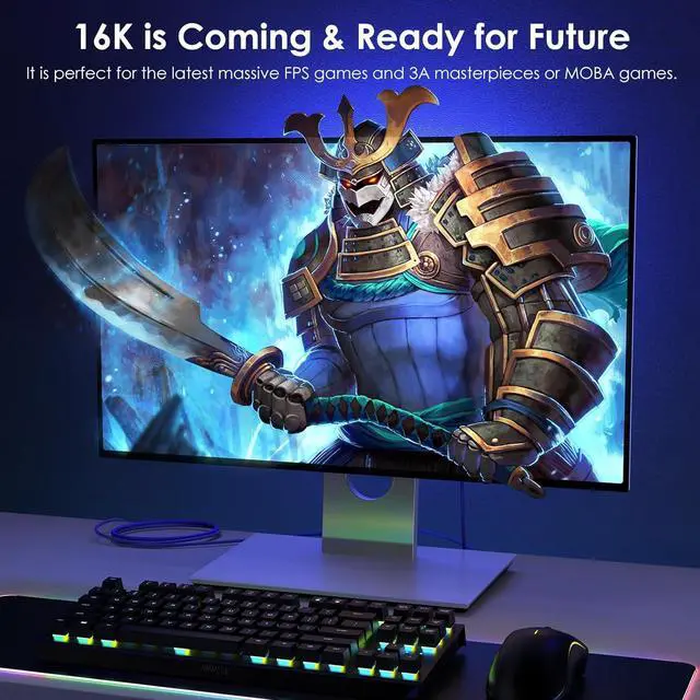 Alt view image 7 of 7 - Certified 6.6FT DisplayPort Cable 2.1 16K DisplayPort Cable 2.0 Supports HDR DSC 1.2a 80Gbps 16K@60Hz 8K@120Hz 4K@240Hz / 165Hz / 144Hz 2K@360Hz for FreeSync G-Sync Gaming Monitor