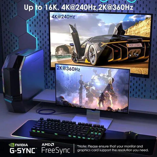 Alt view image 3 of 7 - Certified 6.6FT DisplayPort Cable 2.1 16K DisplayPort Cable 2.0 Supports HDR DSC 1.2a 80Gbps 16K@60Hz 8K@120Hz 4K@240Hz / 165Hz / 144Hz 2K@360Hz for FreeSync G-Sync Gaming Monitor