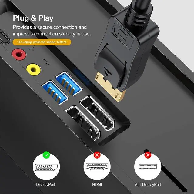 Alt view image 3 of 7 - DisplayPort to DisplayPort Cable 6 Feet 10-Pack, 4K Display Port (Gold Plated DP to DP Cable 6FT) 1440p@144Hz/165Hz, 4K@60Hz for Monitor, Computer, Laptop, PC