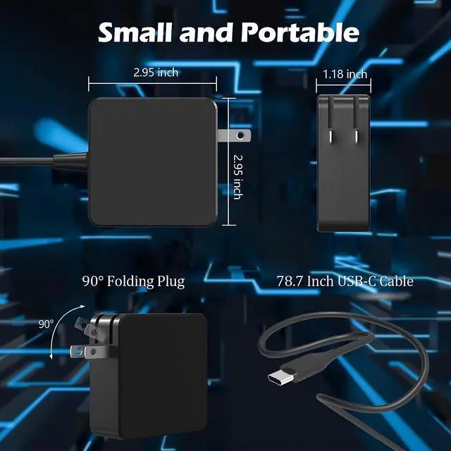 Alt view image 3 of 7 - Universal 65W 45W USB C Laptop Charger for Lenovo/Dell/HP/Asus/Samsung Chromebook Laptop Charger USB-C Type C : Computer AC Power Adapter Cord Replacement Acer MacBook or Smart Phone/Tablet