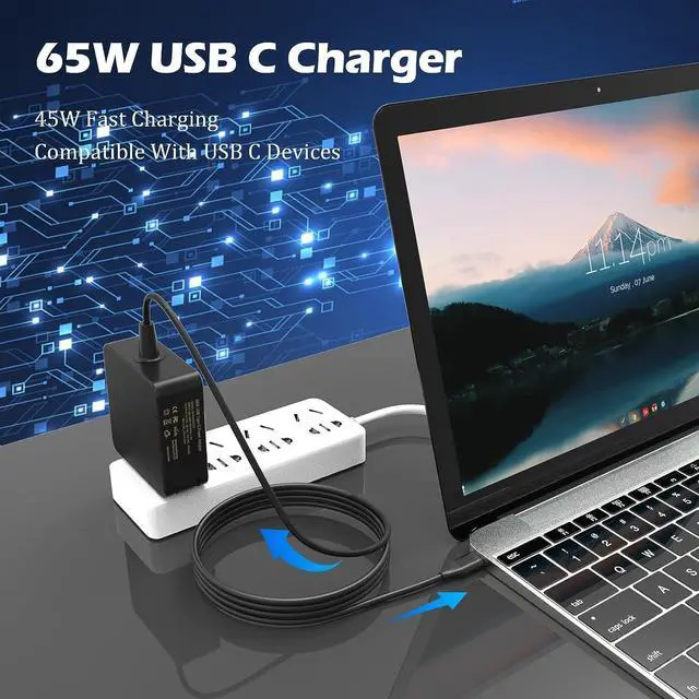 Alt view image 7 of 7 - Universal 65W 45W USB C Laptop Charger for Lenovo/Dell/HP/Asus/Samsung Chromebook Laptop Charger USB-C Type C : Computer AC Power Adapter Cord Replacement Acer MacBook or Smart Phone/Tablet