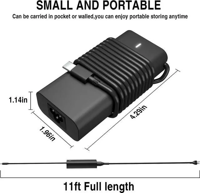Alt view image 3 of 7 - New Slim 65W USB C Laptop Charger Replacement for  Latitude 5420 5520 5530 5550 5540 5430 5450 5440 7420 2-in-1 7430 7440 Chromebook 3100 Inspiron 14 2-in-1 XPS 13 Type C Power Cord