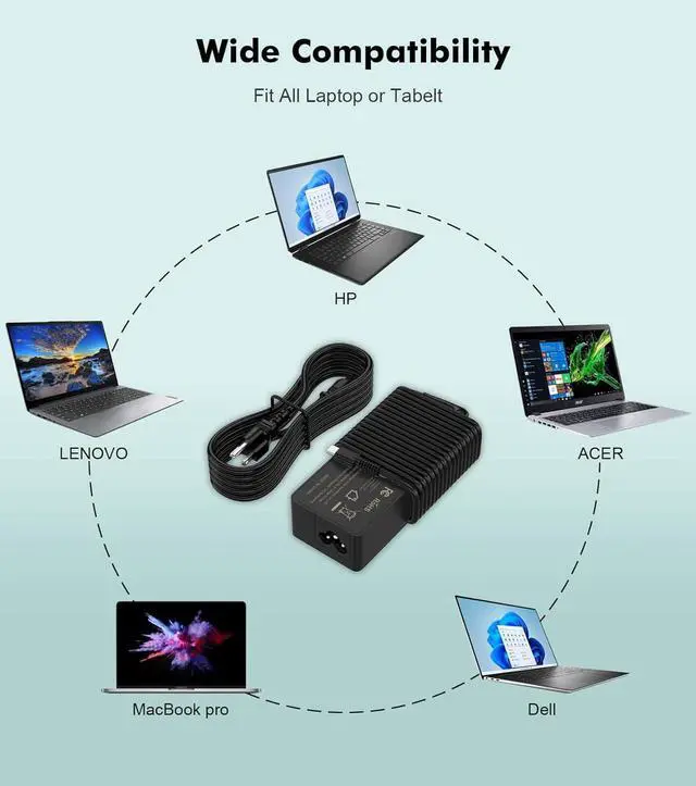 Alt view image 3 of 7 - USB-C-Laptop-Charger - 100W USB C Charger, Fast Charging for Lenovo, ThinkPad, HP, Asus, Acer, MacBook, MSI, Dell Computer Tablet Chargers Adapters Type C Power Cord Compatible with 90W 65W 45W PD 3.0