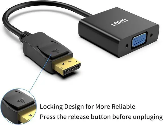 Alt view image 2 of 7 - DisplayPort to VGA Adapter Gold-Plated Display Port to VGA Cable (Male to Female) 1080P DP to VGA for Computer Desktop Laptop PC Monitor Projector HDTV (Black)