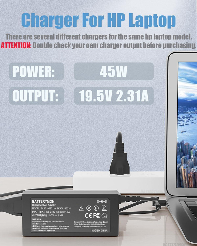 Caricabatterie 45W 19.5V 2.31A Per HP – Compatibile Con Stream, Pavilion, Spectre E ProBook (Punta Blu 4.5x3.0mm)!