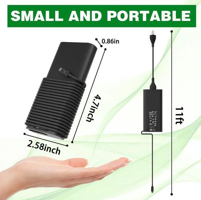 Alt view image 3 of 7 - 130W USB C Laptop Charger for  XPS 15 17 9575 9500 9510 9520 9530 9700 9710 9720 9730 Precision 5470 5480 5550 5560 5530 5570 5750 5760 5770 3550 3560 3570 3571 2in1 Latitude AC Adapter Power Cord