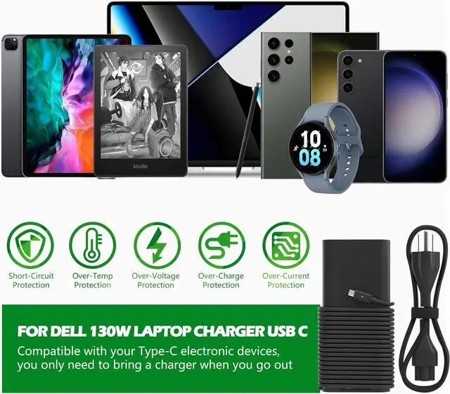 Alt view image 7 of 7 - 130W USB C Laptop Charger for  XPS 15 17 9575 9500 9510 9520 9530 9700 9710 9720 9730 Precision 5470 5480 5550 5560 5530 5570 5750 5760 5770 3550 3560 3570 3571 2in1 Latitude AC Adapter Power Cord