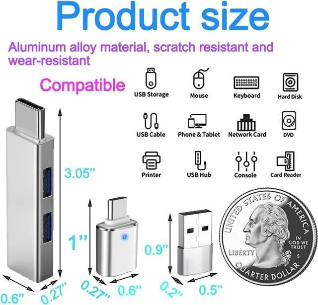 Alt view image 2 of 7 - 5Pcs USB C to USB Adapter USB A to USB-C Adapter USB 3.0 Hub Type C to USB Adapter USB Hub Splitter Extension OTG Adapter USB C Female to USB Male Adapter Fast Charging for iPhone Samsung PC MacBook