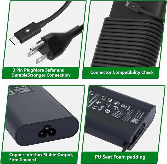 Alt view image 5 of 7 - 130W USB C Laptop Charger for  XPS 15 17 9575 9500 9510 9520 9530 9700 9710 9720 9730 Precision 5470 5480 5550 5560 5530 5570 5750 5760 5770 3550 3560 3570 3571 2in1 Latitude AC Adapter Power Cord