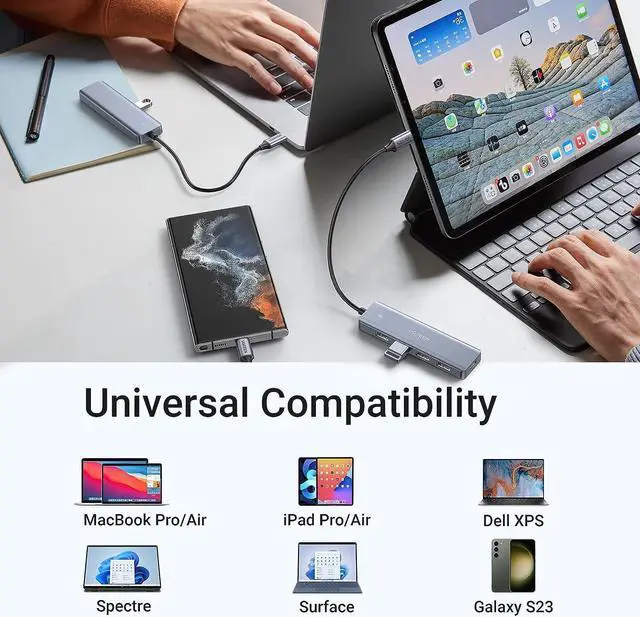 Alt view image 7 of 7 - UGREEN USB C Hub 4 Ports, USB C to USB Hub with 4 USB 3.0, Powered USB C Splitter for Laptop, MacBook Pro, iMac, iPad Pro, Chromebook, Pixelbook, Dell XPS, Galaxy S23, and More Type C Devices