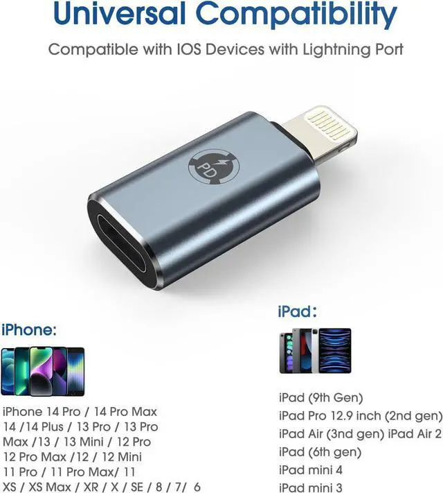 Alt view image 4 of 6 - USB C to Lightning Adapter 2 Pack Type C Female to Lightning Male Adapter Fits iPhone 14/13/12/11/X/XR/XS/SE/8/7/6/iPad/iPod/AirPods Support 27W PD Fast Charging and Data Transfer