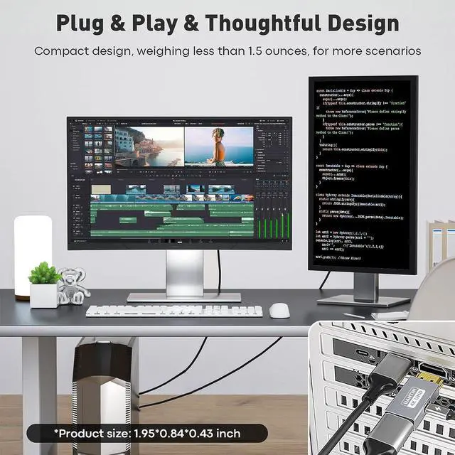 Alt view image 6 of 7 - HDMI to DisplayPort Adapter (4K 60Hz 1080p 120Hz) Uni-Directional HDMI Male to DP Female Converter for Monitor Compatible with GPU Laptop AMD NVIDIA PS5 Xbox and More - 1 Pack