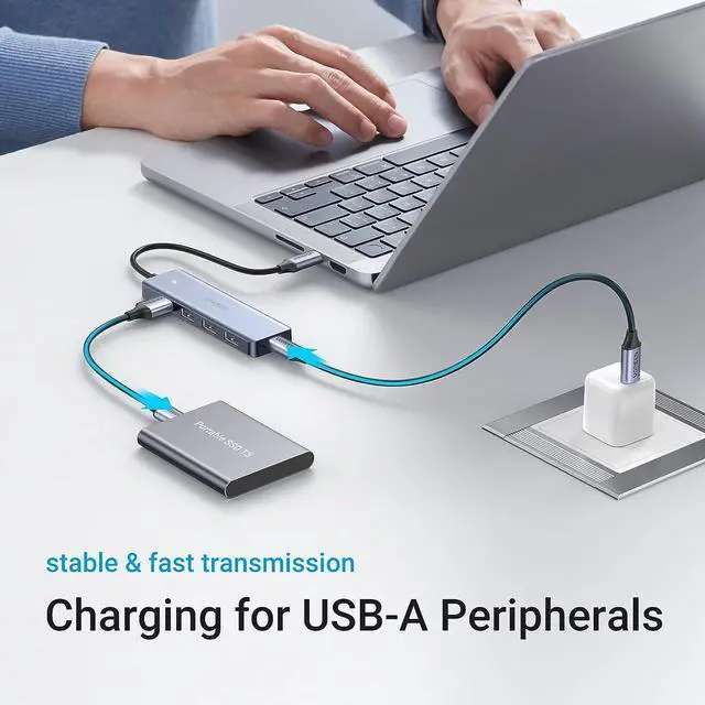 Alt view image 4 of 7 - UGREEN USB C Hub 4 Ports, USB C to USB Hub with 4 USB 3.0, Powered USB C Splitter for Laptop, MacBook Pro, iMac, iPad Pro, Chromebook, Pixelbook, Dell XPS, Galaxy S23, and More Type C Devices