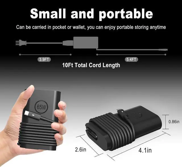 Alt view image 4 of 7 - 65W 60W Type C USB C Laptop Charger-for Dell Latitude Computer 5420 5520 5530 5540 3440 3540 5440 e5430 5290 5320 7410 7420 7330 7340 7430 7440 7530 7275 7320 7390,XPS 13,Chromebook Power Cord Adapter