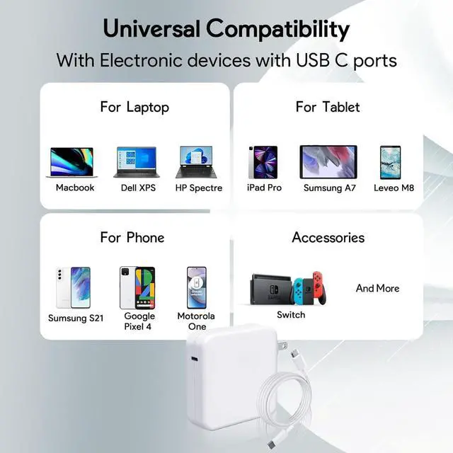 Alt view image 4 of 7 - Mac Book Pro Charger - 96W USB C Charger Fast Charger for USB C Port MacBook pro & MacBook Air ipad Pro  Galaxy and All Type C Device 6.6 ft USBC Cable Included