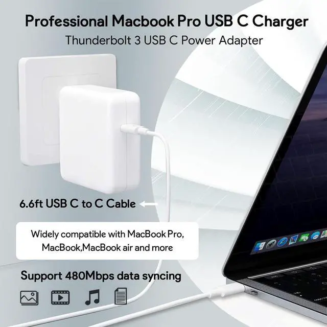 Alt view image 3 of 7 - Mac Book Pro Charger - 96W USB C Charger Fast Charger for USB C Port MacBook pro & MacBook Air ipad Pro  Galaxy and All Type C Device 6.6 ft USBC Cable Included