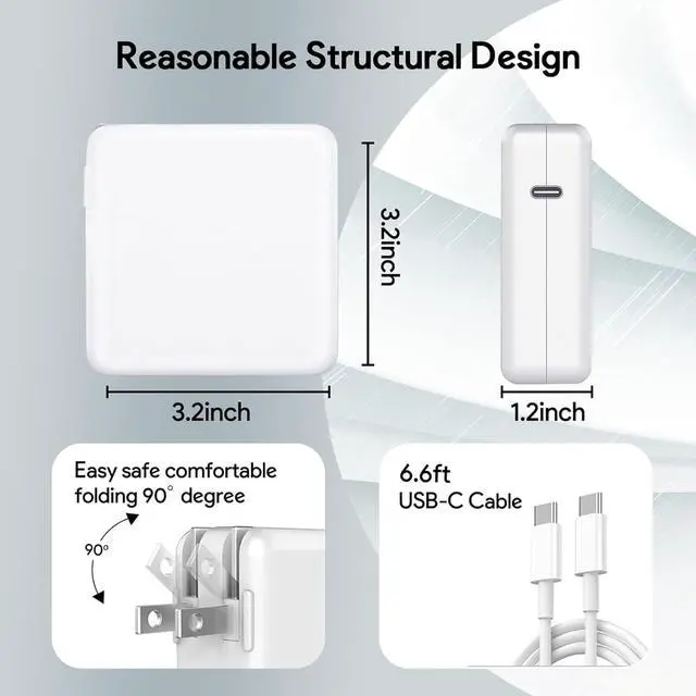 Alt view image 7 of 7 - Mac Book Pro Charger - 96W USB C Charger Fast Charger for USB C Port MacBook pro & MacBook Air ipad Pro  Galaxy and All Type C Device 6.6 ft USBC Cable Included