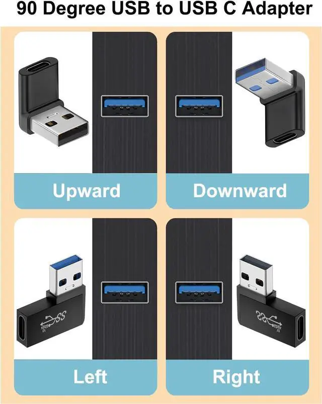 Alt view image 2 of 5 - 90 Degree USB to USB C Adapter (4 Pack) Vertical Up and Down Angle Horizontal Left and Right Angle USB A Male to Type C Female Extender Connector