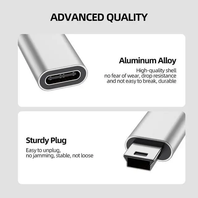 Alt view image 2 of 6 - Mini USB to USB C Adapter 2 Pack USB C to Mini USB 2.0 Male to Female Converter Support Charging Data Sync for Gopro Hero Gamera GPS Receiver Car Dash Cam Cellphone MP3