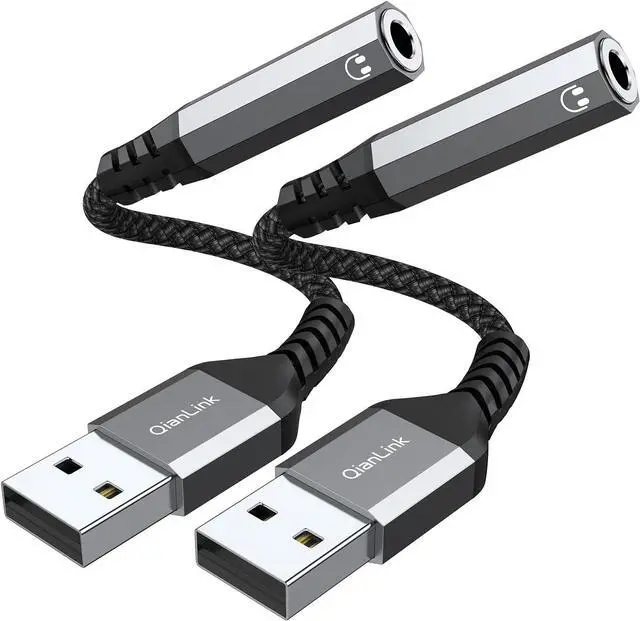 Main image of USB to 3.5mm Jack Audio Adapter (2-Pack) USB to Audio Jack Adapter Headset USB-A to 3.5mm TRRS 4-Pole Mic Female External Stereo Sound Card for Headphone Mac PS4 PS5 PC Laptop Desktops