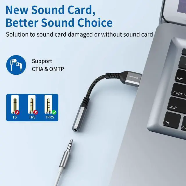 Alt view image 2 of 6 - USB to 3.5mm Jack Audio Adapter (2-Pack) USB to Audio Jack Adapter Headset USB-A to 3.5mm TRRS 4-Pole Mic Female External Stereo Sound Card for Headphone Mac PS4 PS5 PC Laptop Desktops