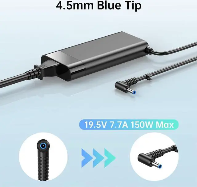 Alt view image 2 of 7 - 150W AC Adapter for Original HP Victus Charger ZBook 15 Studio G3 G4 G5 G6 G7 G8 Power G7 G8 Fury 15 17 G7 G8 15U G3 15V G5 Omen Pavilion Gaming 15 17 Power Supply L48757-001 TPN-CA11 917649-850
