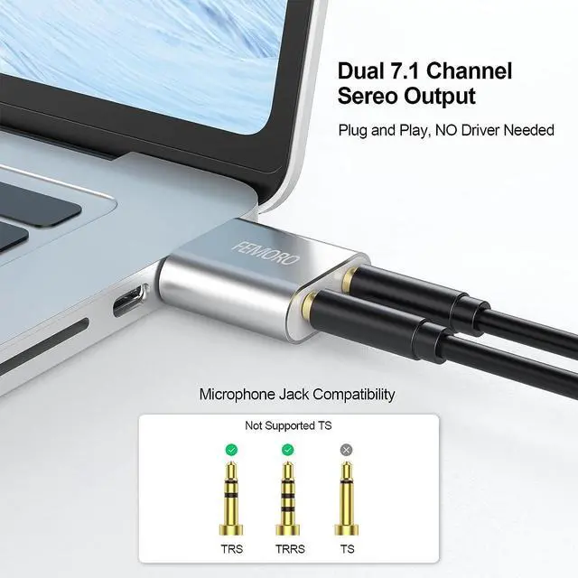 Alt view image 3 of 7 - USB Sound Card USB to Audio Jack Adapter 7.1 Channel External Stereo Sound Card with 3.5mm TRS TRRS Microphone Headphone for PC Laptop PS4 Windows MAC Linux
