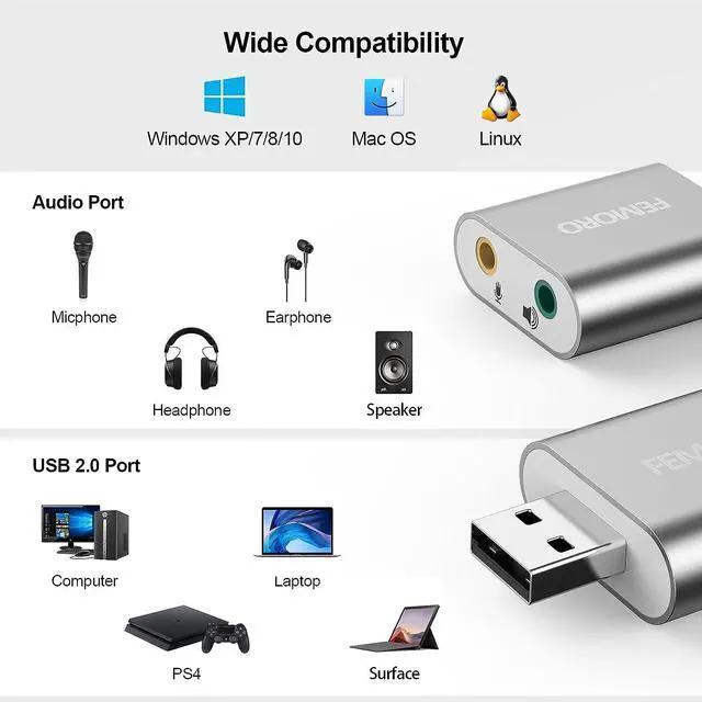 Alt view image 7 of 7 - USB Sound Card USB to Audio Jack Adapter 7.1 Channel External Stereo Sound Card with 3.5mm TRS TRRS Microphone Headphone for PC Laptop PS4 Windows MAC Linux