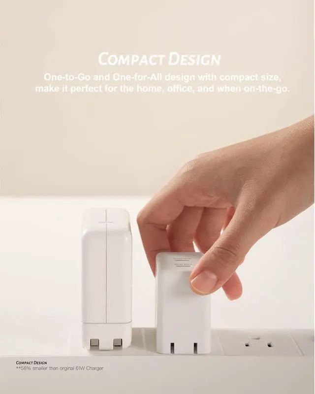 Alt view image 2 of 7 - USB C Charger 65W, (GaN 65W), PPS Fast Charger Adapter, Dual USB C Ports Foldable Compact Charger for MacBook Pro/Air, iPad Pro, Google Pixelbook, iPhone 13/14/15, Microsoft Surface Book 2 and More