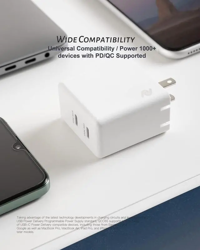 Alt view image 5 of 7 - USB C Charger 65W, (GaN 65W), PPS Fast Charger Adapter, Dual USB C Ports Foldable Compact Charger for MacBook Pro/Air, iPad Pro, Google Pixelbook, iPhone 13/14/15, Microsoft Surface Book 2 and More