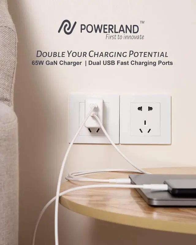 Alt view image 4 of 7 - USB C Charger 65W, (GaN 65W), PPS Fast Charger Adapter, Dual USB C Ports Foldable Compact Charger for MacBook Pro/Air, iPad Pro, Google Pixelbook, iPhone 13/14/15, Microsoft Surface Book 2 and More