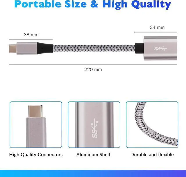Alt view image 6 of 7 - USB-C to USB 3.1 Adapter2 Pack Nylon Braided Type-C OTG Cable USB C Male to USB A 3.0 Female Connector for iPhone 15iPhone 15 ProMax  S23 Ultra MacBook Pro MacBook Air/Mini Google Pixel