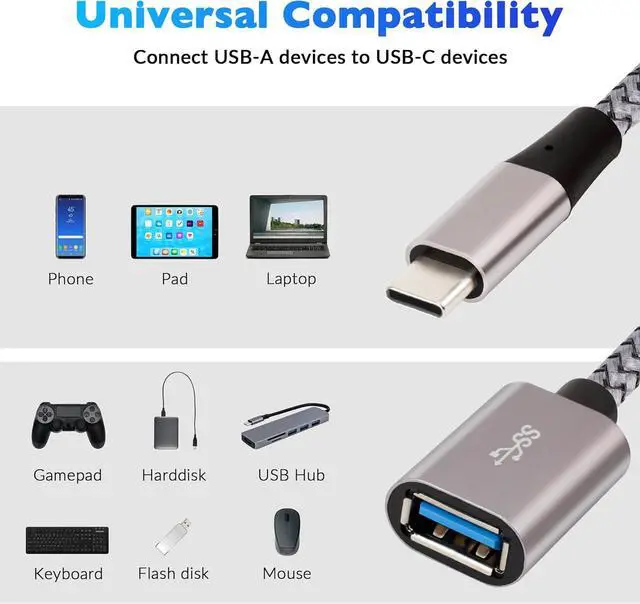 Alt view image 7 of 7 - USB-C to USB 3.1 Adapter2 Pack Nylon Braided Type-C OTG Cable USB C Male to USB A 3.0 Female Connector for iPhone 15iPhone 15 ProMax  S23 Ultra MacBook Pro MacBook Air/Mini Google Pixel