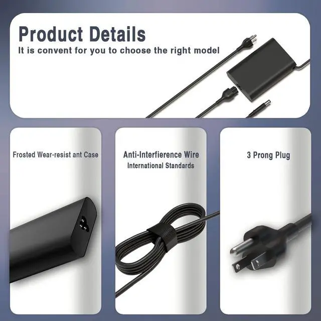 Alt view image 4 of 6 - 65W 19.5V 3.34A Laptop Charger Replacement for Dell Latitude 5400 5480 5490 7480 7490 5500 5580 5590 7280 7290 e7470 e6420 e6430 e6440 e5450 e5470 LA65NM130 AC Adapter Power Cord