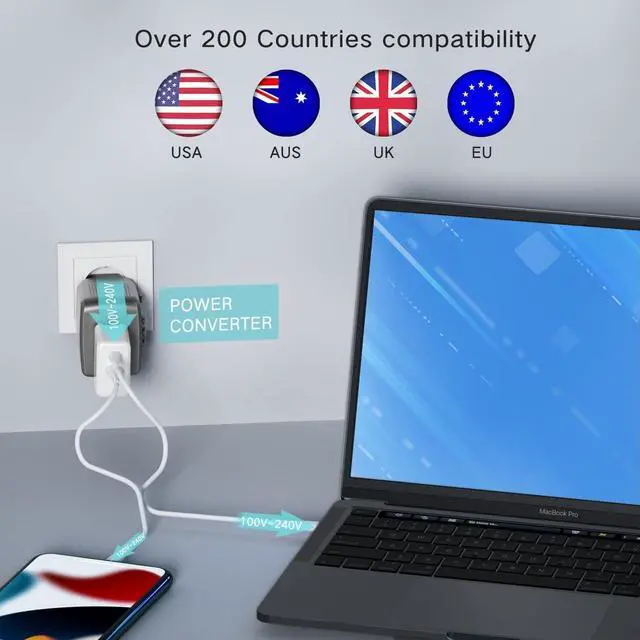 Alt view image 4 of 7 - 2000W Adapter 880W Voltage Converter Down Voltage 220 V to 110 V for Curling Iron Cell Phone Laptop US to UK Europe AUS Over 200 Countries Power ConverterGray