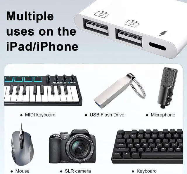 Alt view image 2 of 7 - AMLLEN USB Adapter for iPad,iPad to USB Adapter,iPhone to USB Adapter Compatible iPhone/iPad,Plug N Play,Compatible with USB Flash Drive.Support iOS 16.