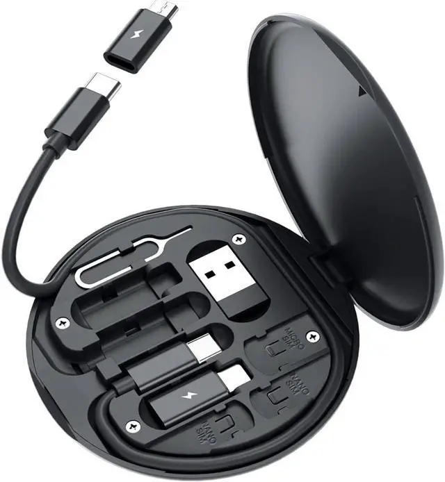 Main image of USB C Adapter OTG Cable Kit Multi Charging Cable Case Convertor USB C to iOS Device/Type C/Micro/USB A Adapter Data Transfer Contains Card Slot for Traveling Use as Phone Holder (Black)