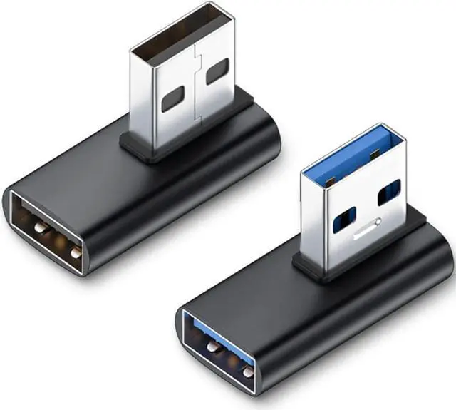 Main image of 90 Degree USB 3.1 Adapter (2 Pack) Right and Left Angle USB A Male to Female Connector Extender for PC Laptop USB A Charger Raspberry Pi and More