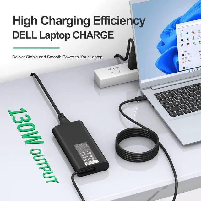 Alt view image 2 of 7 - New Replacement Dell 130W Laptop Charger USB C Type C for Dell XPS 15 9575 9520 9510 9500 17 9720 9710 9700 Precision 5530 5550 5560 5570 5750 5760 3560 Latitude 5411 5421 5511 5520 5521 Power Cord