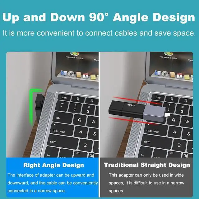 Alt view image 3 of 7 - 2 Pack 90 Degree USB C to USB Adapter Up and Down Angle USB C Male to USB 3.0 Female Connector Converter Compatible for MacBook Pro Air Laptop and More Type C Devices (Black)