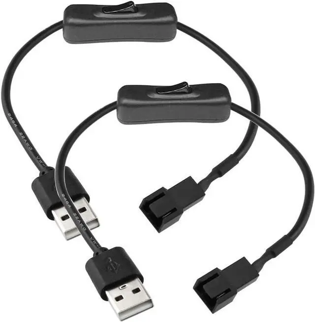 Main image of 2 Pack USB to 3-Pin / 4-Pin PWM 5V USB Sleeved Fan Power Adapter Cable with Switch USB to 3 Pin / 4 Pin Case Fan Adapter Connector Cable with ON Off Switch