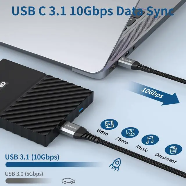 Alt view image 3 of 6 - 10Gbps Micro B to USB C Hard Drive Cable (1.6FT/0.5m) USB C to Micro B Cord USB C to External Hard Drive Cable for Seagate WD Toshiba Westgate MacBook Air M2 Pro iPad Galaxy S23 S22 S21