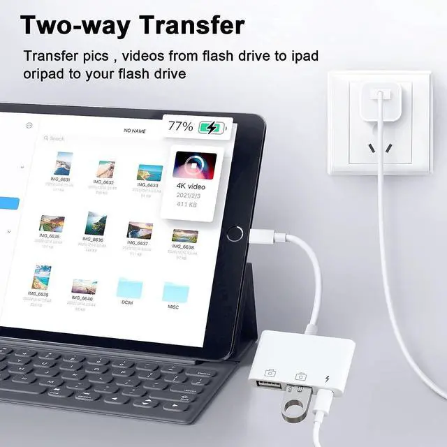 Alt view image 5 of 7 - AMLLEN USB Adapter for iPad,iPad to USB Adapter,iPhone to USB Adapter Compatible iPhone/iPad,Plug N Play,Compatible with USB Flash Drive.Support iOS 16.