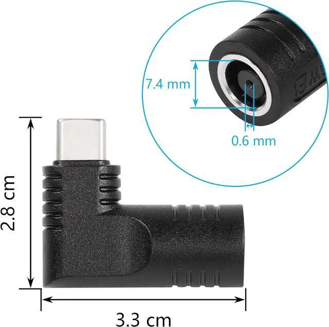 Alt view image 4 of 7 - 65W PD DC 7.4mm x 5.0mm Female (7.4mm x 0.6mm) Input to USB Type C Male Power Charging Adapter Uilt-in with PD Automatic Identification Induction Chip for Phones Tablets Laptops(black 7406 B)