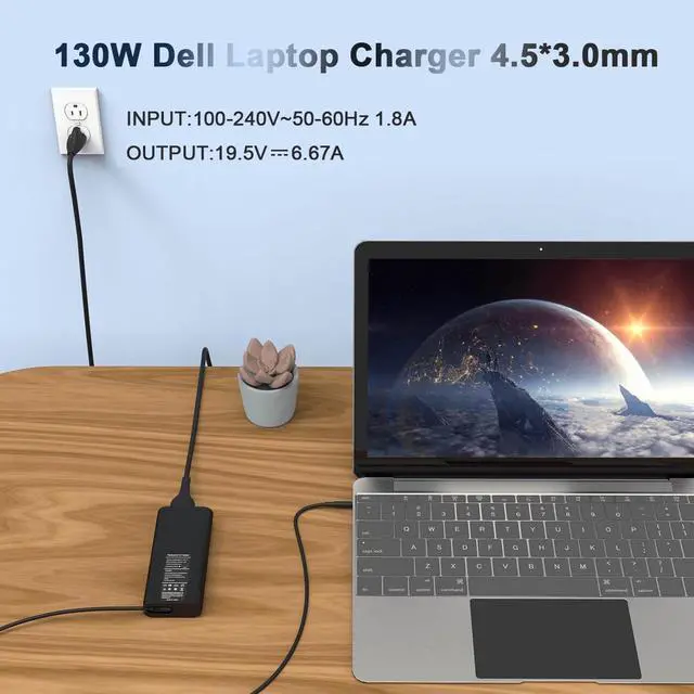 Alt view image 4 of 7 - New Slim AC Adapter for Dell 130W Laptop Charger,Tip 4.5mm Replacement Dell XPS 15 7590 9530 9550 9560 9570,Compatible with Inspiron 13 7347 7348 7459 Precision 5510 5520 5530 5540 M3800 Power Cord