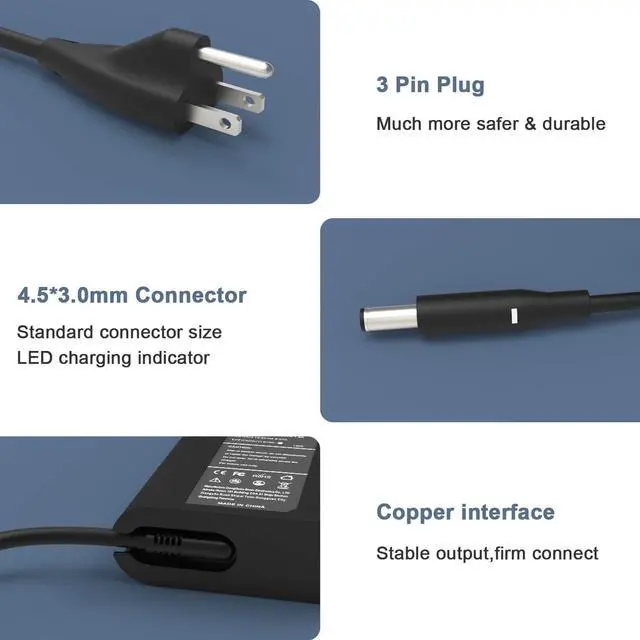 Alt view image 6 of 7 - New Slim AC Adapter for Dell 130W Laptop Charger,Tip 4.5mm Replacement Dell XPS 15 7590 9530 9550 9560 9570,Compatible with Inspiron 13 7347 7348 7459 Precision 5510 5520 5530 5540 M3800 Power Cord